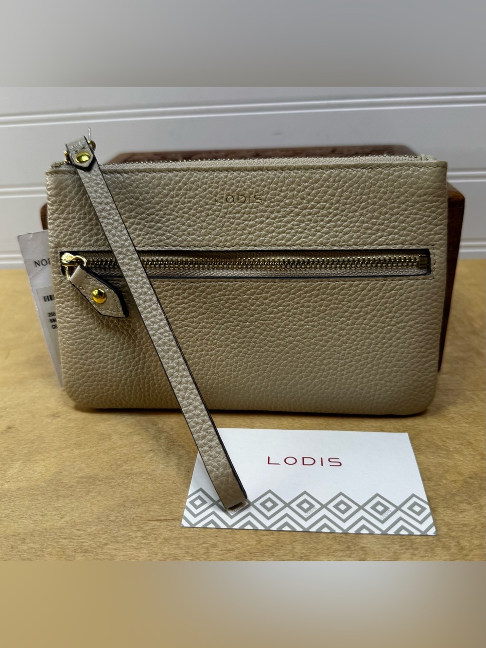 Lodis Pebbled Cream Leather Wristlet/Wallet NWT